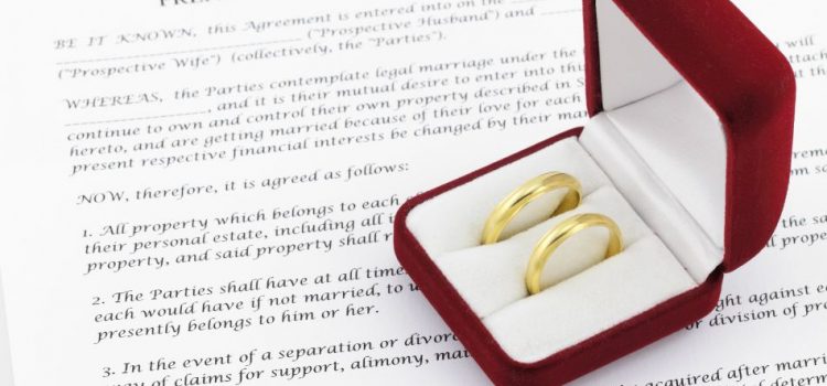 wedding rings on a prenuptial agreement form